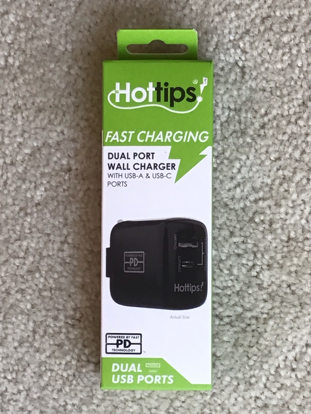 Hottips Fast Charging Dual Port Wall Charger, Black